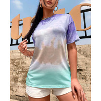 Tie Dye Print Short Sleeve T-shirt - blue