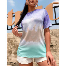 Tie Dye Print Short Sleeve T-shirt - blue