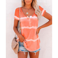 Tie Dye Print Short Sleeve Top - orange