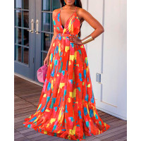 Tie Dye Print Spaghetti Strap Mesh Prom Dress - Multicolor