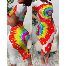 Tie Dye Print Top & High Waist Skirt Set - Multicolor