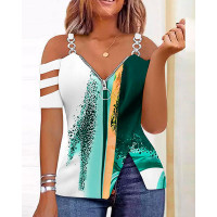 Tie Dye Print Zip Detail Cold Shoulder Top - green