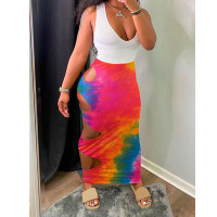 Tie Dye Skinny Cut-out Midi Skirts - Multicolor