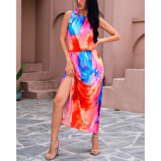 Tie Dye Sleeveless Maxi Dress - Multicolor