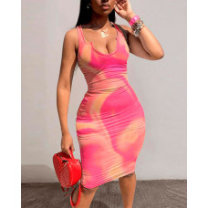 Tie Dye Tropical Print Bodycon Tank Dress - style1