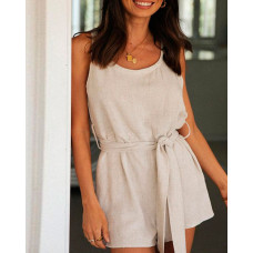 Tie Up Button Design Spaghetti Strap Romper - khaki