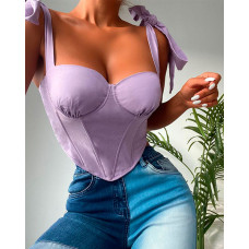 Tied Detail Corset Crop Top - purple