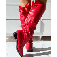 Tied Detail Eyelet Chunky Martin Boots - red