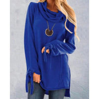 Tied Detail Long Sleeve Top - blue