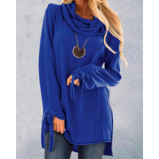 Tied Detail Long Sleeve Top - blue