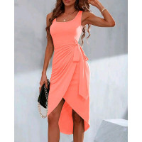 Tied Detail Sleeveless Casual Dress - pink