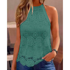 Tied Detail Sleeveless Lace Top - green