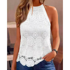 Tied Detail Sleeveless Lace Top - white