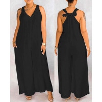 Tied Detail Sleeveless Wide Leg Jumpsuit - black