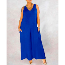 Tied Detail Sleeveless Wide Leg Jumpsuit - blue