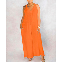 Tied Detail Sleeveless Wide Leg Jumpsuit - orange