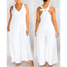 Tied Detail Sleeveless Wide Leg Jumpsuit - white