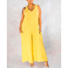 Tied Detail Sleeveless Wide Leg Jumpsuit - yellow