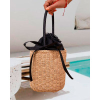 Tied Detail Top Handle Straw Bag - coffee