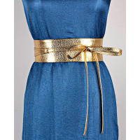 Tied Detail Wide Fashion Waist Belt - gold