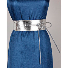 Tied Detail Wide Fashion Waist Belt - silver