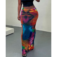 Tied Dye Print High Waist Skirt - Multicolor