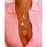 Tiered Pattern Pendant Necklace - gold