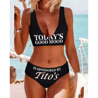 Today's Good Mood Is Sponsored By Tito's Print Bikini Set - black