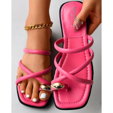 Toe Post Multi Strap Summer Beach Flip Flops - hot pink