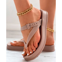 Toe Post Platform Beach Flip Flops - Apricot