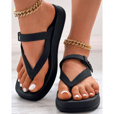 Toe Post Platform Beach Flip Flops - black