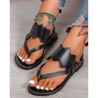 Toe Post Slingback Buckled Summer Flip Flops - black