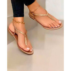 Toe Post Slingback Rhinestone Decor Sandals - gold