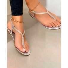 Toe Post Slingback Rhinestone Decor Sandals - silver