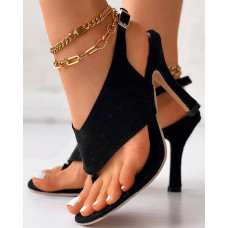 Toe Post Slingback Thin Heeled Sandals - black