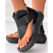 Toe Post Velcro Platform Beach Sandals - black