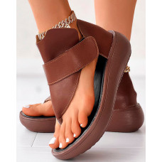 Toe Post Velcro Platform Beach Sandals - brown