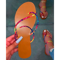 Toe Ring Colorblock Casual Flat Sandals - Multicolor