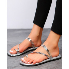 Toe Ring Multi-strap Summer Flip Flops - silver