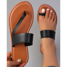 Toe Ring Summer Beach Flip Flops - black