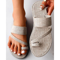 Toe Ring Summer Casual Flip Flops - Apricot