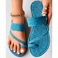 Toe Ring Summer Casual Flip Flops - blue