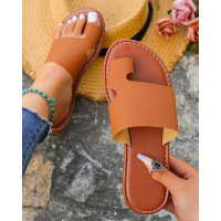 Toe Ring Wide Strap Beach Flip Flops - brown