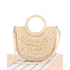 Top Handle Braided Straw Summer Beach Bag - beige