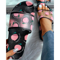 Transparent Peach Pattern Flat Sandals - black