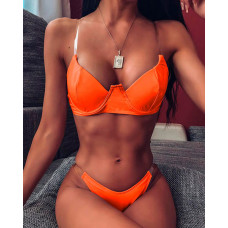 Transparent Strap Coated Bikini Set - orange