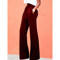 Trendy High Waist Belted Wide Leg Pants - Wine red,white,blue,black