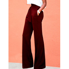 Trendy High Waist Belted Wide Leg Pants - Wine red,white,blue,black