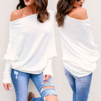 Trendy Skew Neck Batwing Sleeve Blouse - white