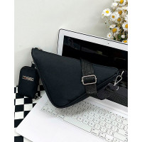 Triangle Shaped Zip Design Crossbody Bag With Purse - black